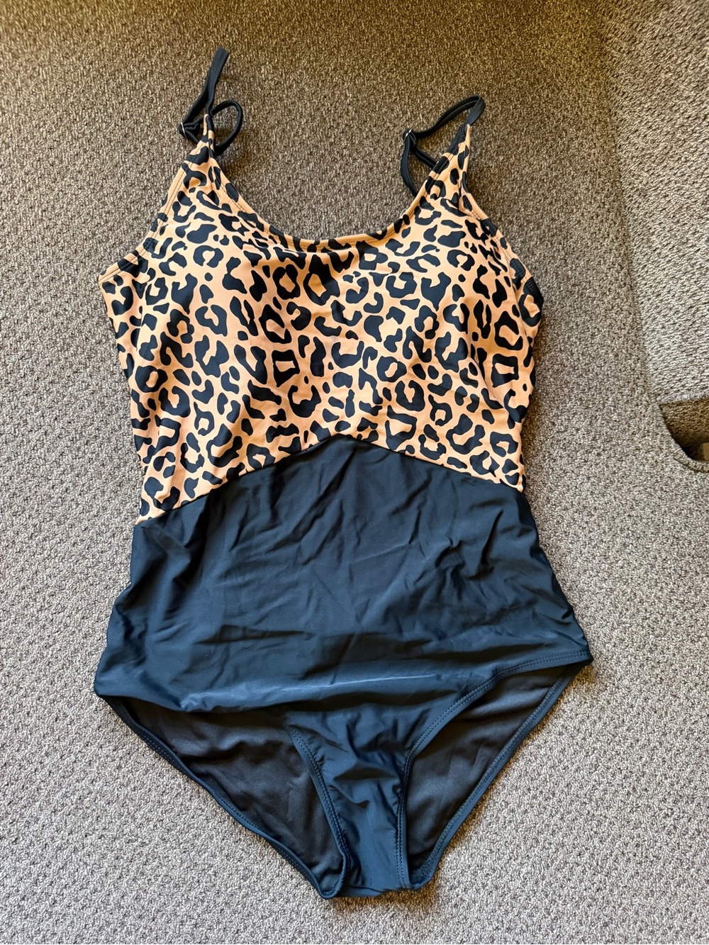 Leopard Print & Black One-Piece Swimsuit